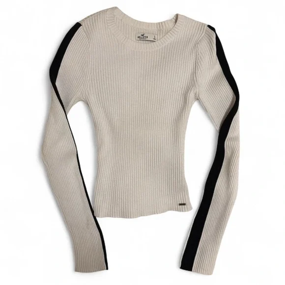hollister white fitted ribbed sweater with black stripes - Picture 1 of 4
